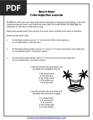 Beach time! Color Adjective exercise
