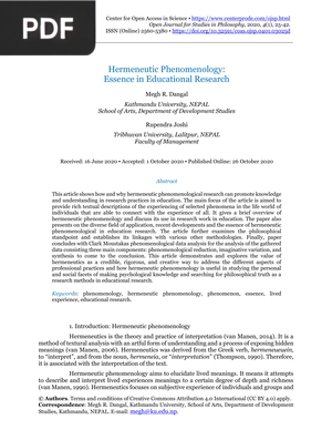 Hermeneutic Phenomenology - Essence in Educational Research
