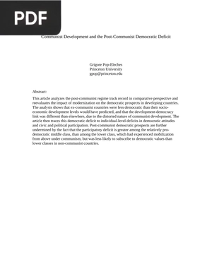 Communist Development and the Post-Communist Democratic Deficit