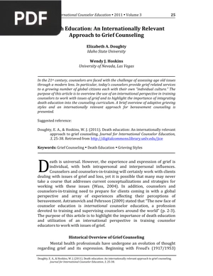 Death Education An Internationally Relevant Approach to Grief Counseling