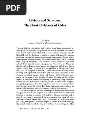 Divinity and Salvation: The Great Goddesses of China
