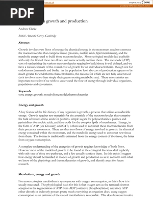 Energy flow in growth and production