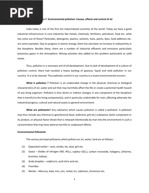 Environmental pollution: Causes, Effects and Control of Air