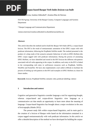 How the corpus-based Basque Verb Index lexicon was built