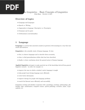 Intro to Linguistics – Basic Concepts of Linguistics (Article)