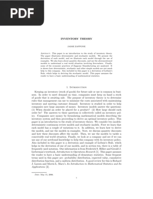 Inventory Theory