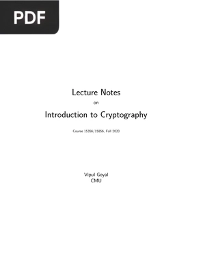 Lecture Notes on Introduction to Cryptography