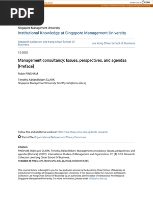 Management consultancy: Issues, perspectives, and agendas
