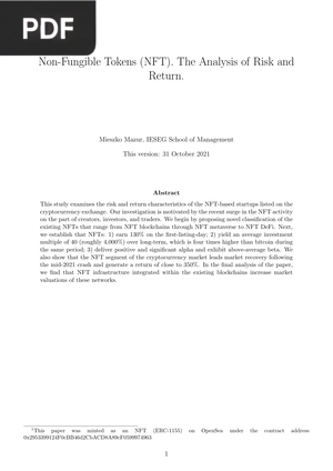 Non-Fungible Tokens (NFT) - The Analysis of Risk and Return
