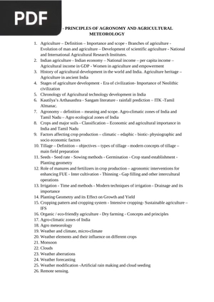 Principles of Agronomy and Agricultural Meteorology