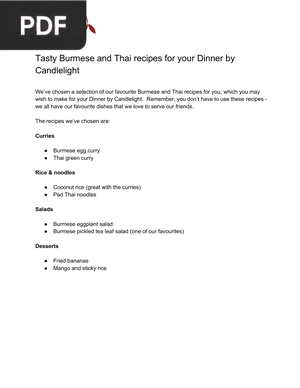 Tasty Burmese and Thai recipes for your Dinner by Candlelight