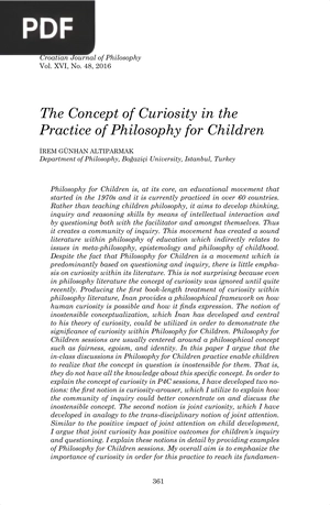 The Concept of Curiosity in the Practice of Philosophy for Children