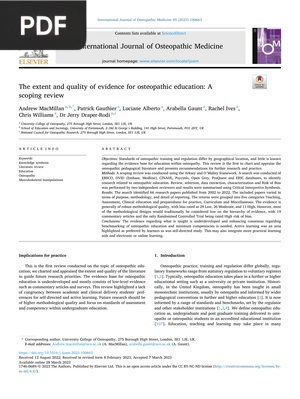 The extent and quality of evidence for osteopathic education - A scoping review