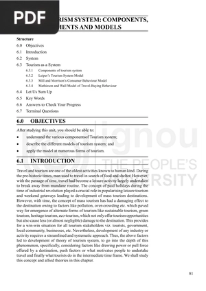Tourism System Components Elements and Models