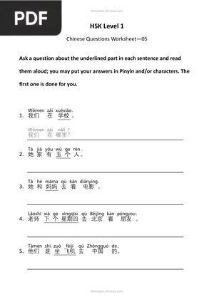 Chinese Questions Worksheet