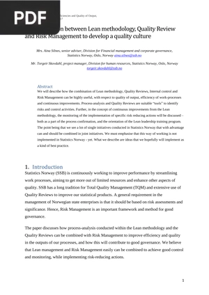 The interaction between Lean methodology,Quality Review and Risk Managementto develop a quality culture