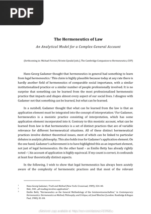The Hermeneutics of Law - An Analytical Model for a Complex General Account