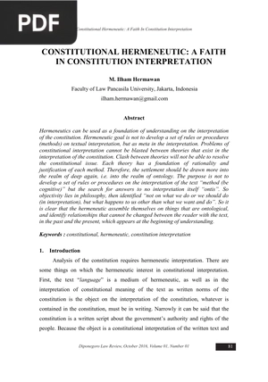 Constitutional hermeneutic - a faith in constitution interpretation