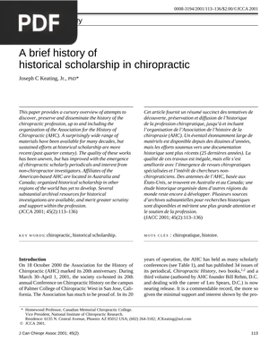 A brief history of historical scholarship in chiropractic