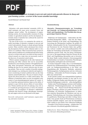 Alternative Management Strategies to Prevent and Control Endo Parasite Diseases in Sheep and Goat Farming Systems