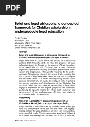 Belief and Legal Philosophy a Conceptual Framework for Christian Scholarship in Undergraduate Legal Educatio