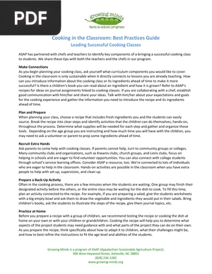 Cooking in the Classroom Best Practices Guide Leading Successful Cooking Classes