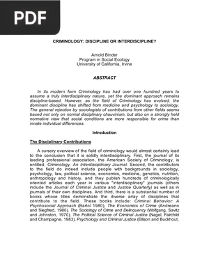 Criminology Discipline or Interdisciplinary?