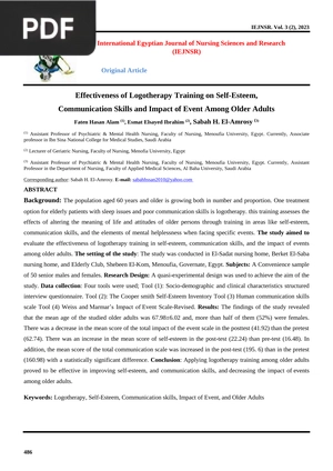 Effectiveness of Logotherapy Training on Self-Esteem