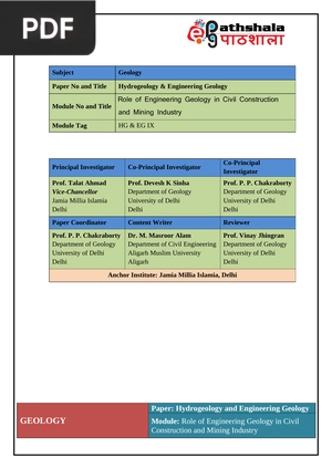 Hydrogeology and Engineering Geology