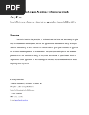 Muscle energy technique - An evidence-informed approach