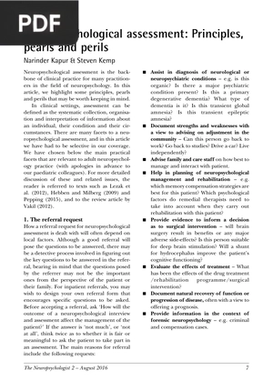 Neuropsychological Assessment Principles Pearls and Perils (Article)