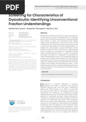 Screening for Characteristics of Dyscalculia: Identifying Unconventional Fraction Understandings