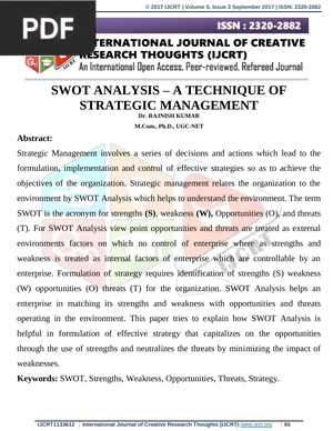 Swot analysis – a technique of strategic management (Article)