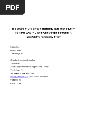 The Effects of Leg Spiral Kinesiology Tape Technique on Postural Sway in Clients with Multiple Sclerosis A Quantitative Preliminary Study