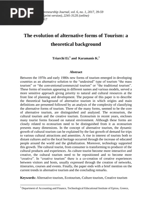 The Evolution of Alternative Forms of Tourism a Theoretical Background