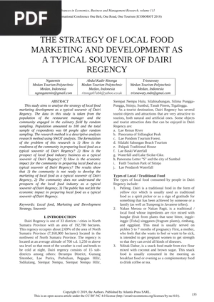The strategy of local food marketing and development as a typical souvenir of dairi regency