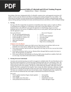 Basic Fundamental Skills of Volleyball and 8-Week Training Program