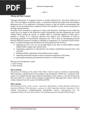 Biochemical Engineering - Unit 3