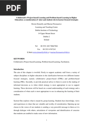 Collaborative Project-based Learning and Problem-based Learning in Higher Education