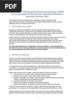 Guidance on identifying dyscalculia and supporting children and young people (CYP) who have persistent difficulties in acquiring numeracy skills.