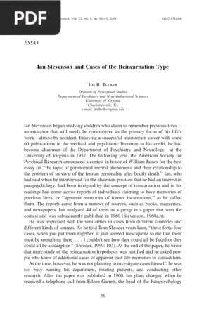 Ian Stevenson and Cases of the Reincarnation Type (Article)