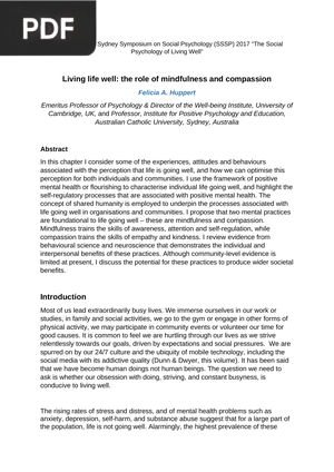 Living Life Well the Role of Mindfulness and Compassion