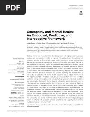 Osteopathy and Mental Health - An Embodied, Predictive, and Interoceptive Framework