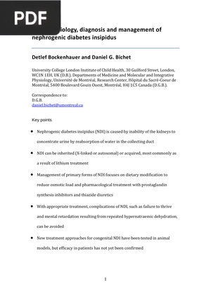 Pathophysiology Diagnosis and Management of Nephrogenic Diabetes Insipidus