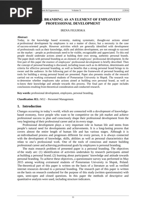 Personal branding as an element of employees’  professional development