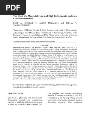 The Effect of a Moderately Low and High Carbohydrate Intake on Crossfit Performance (Article)