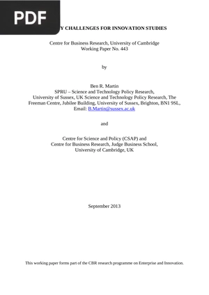 Twenty Challenges For Innovation Studies