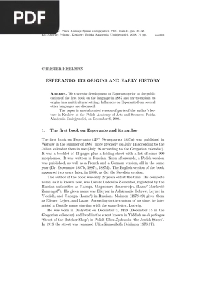 Esperanto - Its Origins And Early History