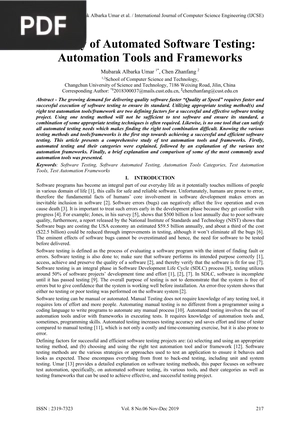 A Study of Automated Software Testing Automation Tools and Frameworks (Article)