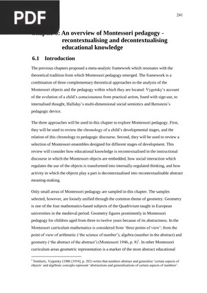 An Overview of Montessori Pedagogy Recontextualising and Decontextualising Educational Knowledg